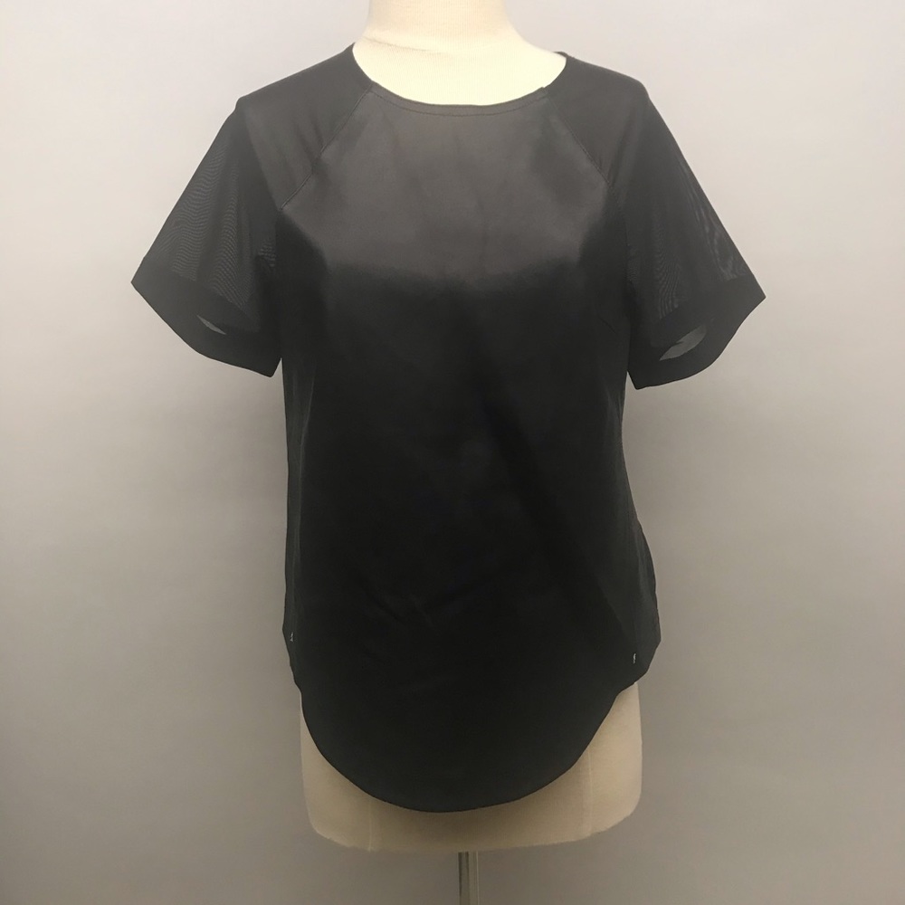 Derek Lam x Athleta black leather mesh top xs